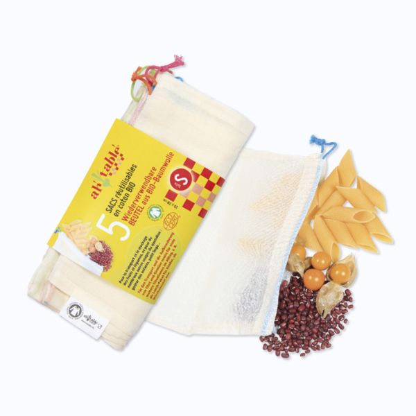 Pack 5 bolsas reutilizables para compra a granel, tamaño L