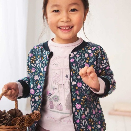 Baby zip-up sweatshirt 100% organic cotton reversible flowers