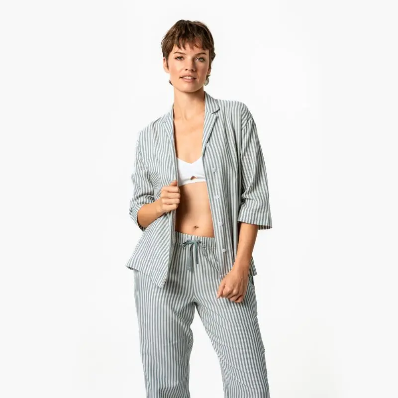 100% organic cotton pajama set green stripes