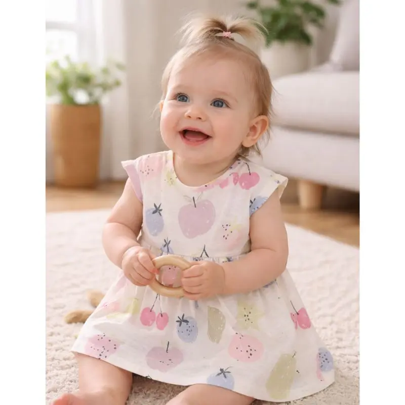 Baby dress, 100% organic cotton, fruit print