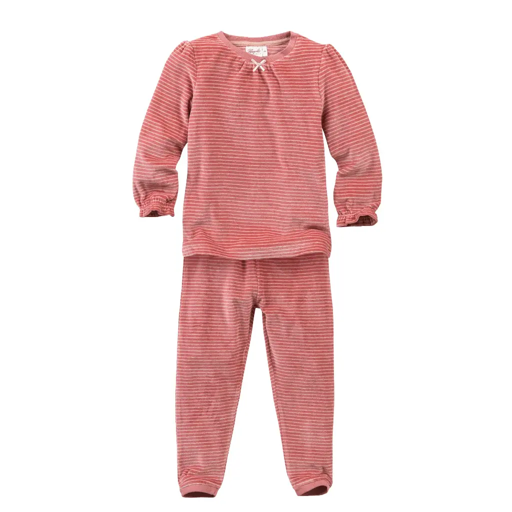 Pijama de algodón orgánico 100% de terciopelo con rayas rosas