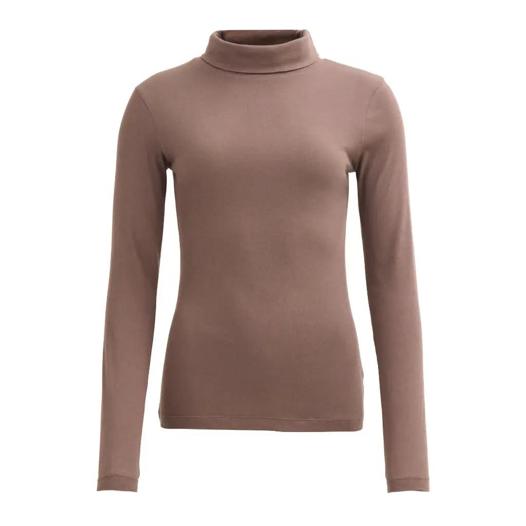 Brown high-neck 100% organic cotton T-shirt