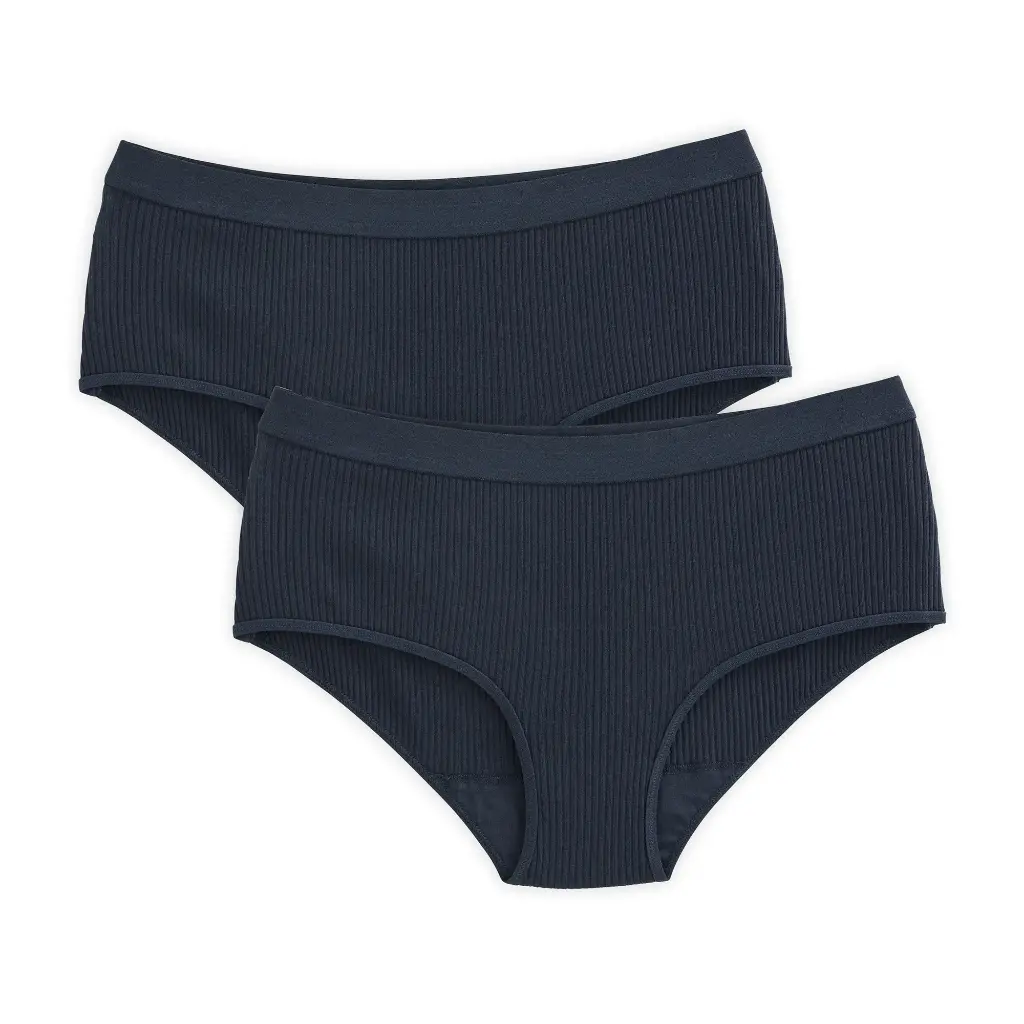 Pack of 2 navy blue organic cotton ribbed briefs