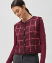 100% organic cotton sleeveless button-front cardigan with a plaid print