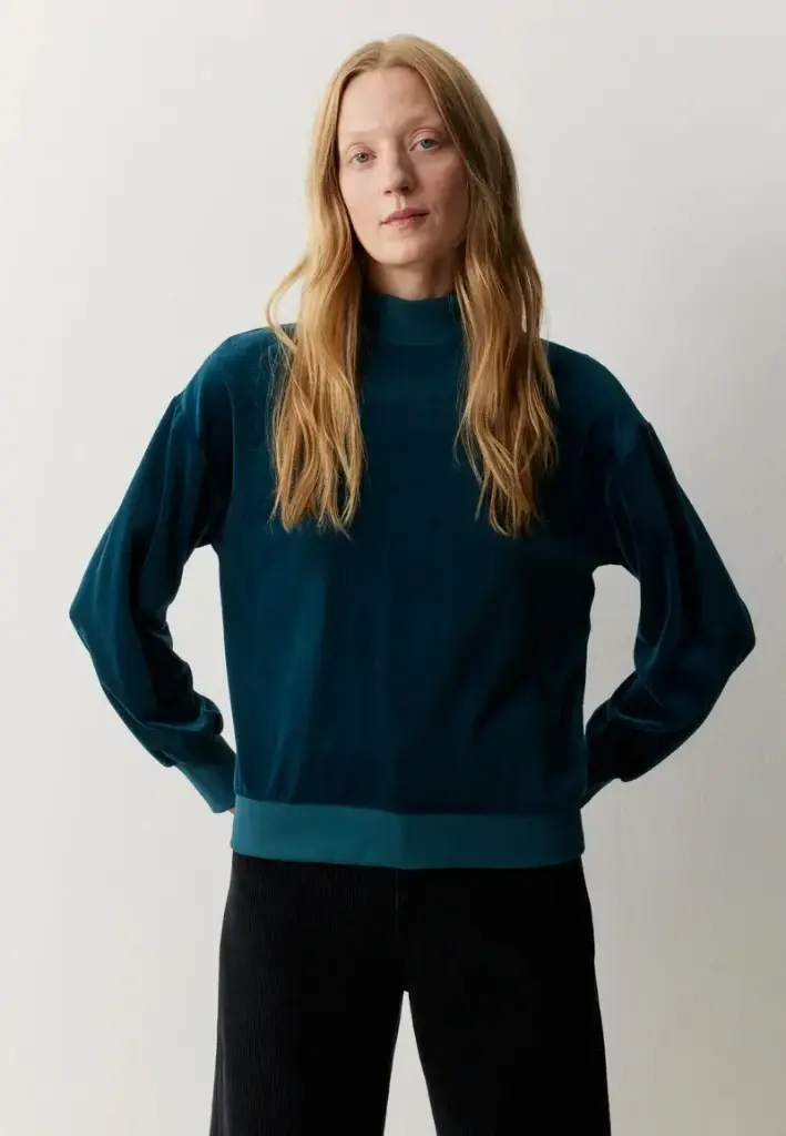 Sudadera 100% algodón orgánico de terciopelo azul Mujer