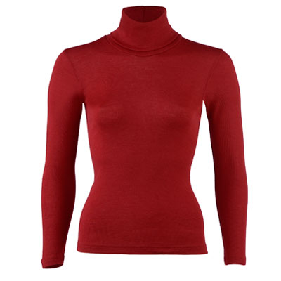Camiseta lana merino y seda cuello alto Mujer