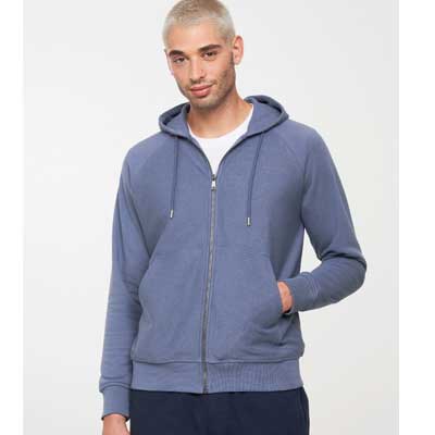 Sudadera con capucha GOTS 100% algodón orgánico con cremallera para hombre,  con certificación de comercio justo