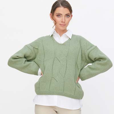 Jersey de algodón y lana verde menta TALLA M