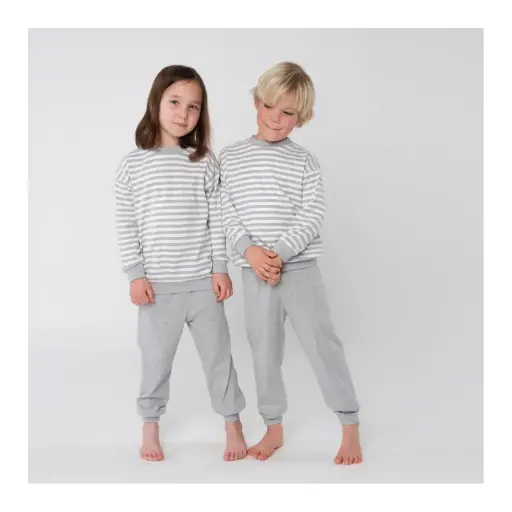 Pijama 100% algodón orgánico niños Rayas gris