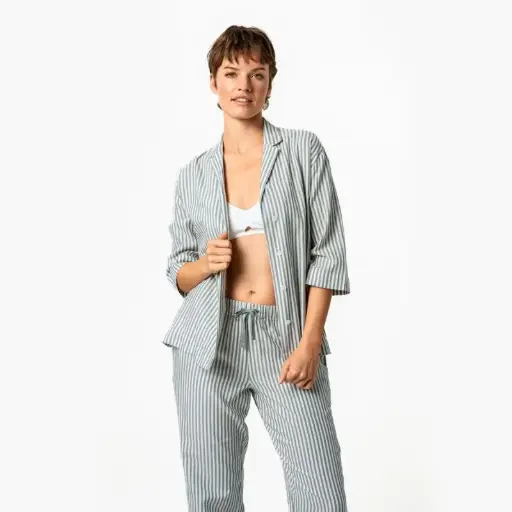 100% organic cotton pajama set green stripes